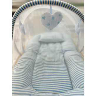 بيبي نيست مخمل مع ناموسية - ازرق وابيض