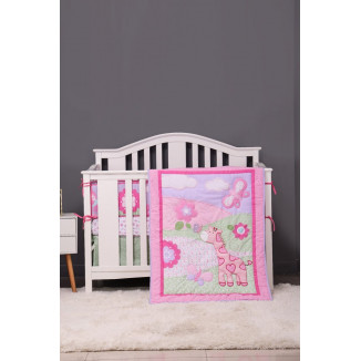 طقم مفرش سرير أطفال-6قطع - موديل "الفراشات الوردية