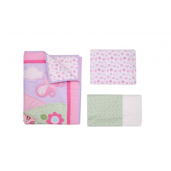 طقم مفرش سرير أطفال-6قطع - موديل "الفراشات الوردية