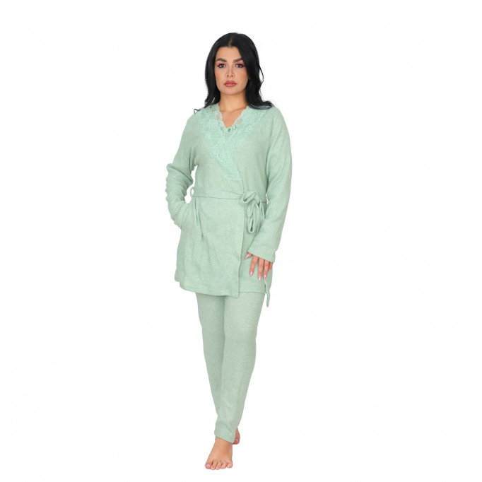 طقم نوم شتوي مع روب خميل قبة دانتيل – خامة ناعمة ودافئة