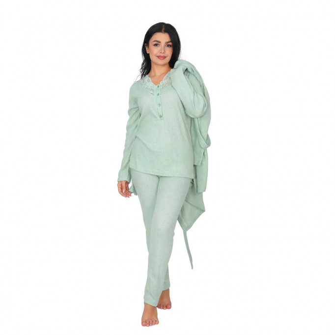 طقم نوم شتوي مع روب خميل قبة دانتيل – خامة ناعمة ودافئة