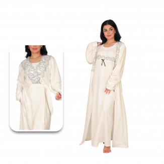 قميص نوم طويل مع روب دانتيل – أناقة وراحة شتوية