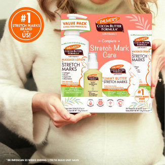 بالمرز مجموعة العناية ببشرة الحمل بتركيبة زبدة الكاكاو لعلاج علامات التمدد والندبات، معتمدة من اطباء الجلدية، هدية للام ان تكون، مجموعة من 4 قطع بالحجم الكامل