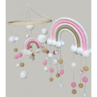 موبايل سرير مع تعليقة للباب قماش - قوس قزح مع كرات لطيفة