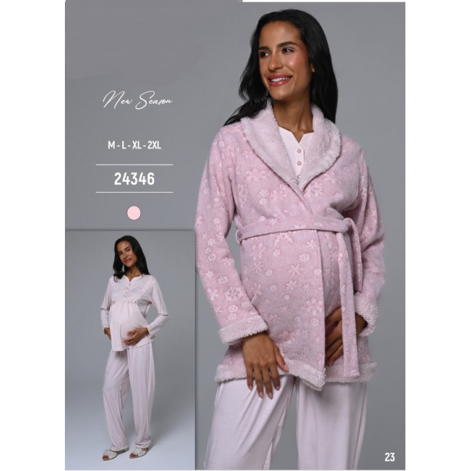 بيجامة حمل بلوزة فلو مع روب دافئ بقبة فرو