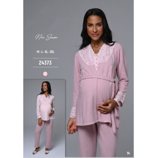 بيجامة حمل بلوزة فضفاضة مع روب خميل بقبة دانتيل