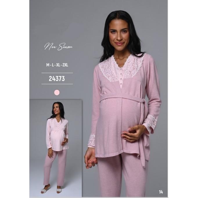 بيجامة حمل بلوزة فضفاضة مع روب خميل بقبة دانتيل