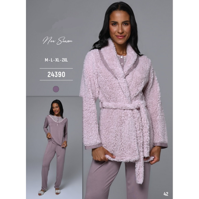 بيجامة حمل بلوزة فضفاضة مع روب فرو دافئ